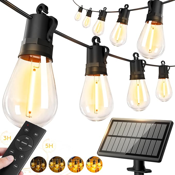 100ft-Solar-Powered-Lights-Outdoor-Waterproof-String Lights-Outside-Patio-Yard-Garden-Fence-Backyard-Deck-Porch-Balcony-Patios-Camping-Battery-Operated-LED-Fairy-Strip-Lighting-Hanging-Edison-Bulbs