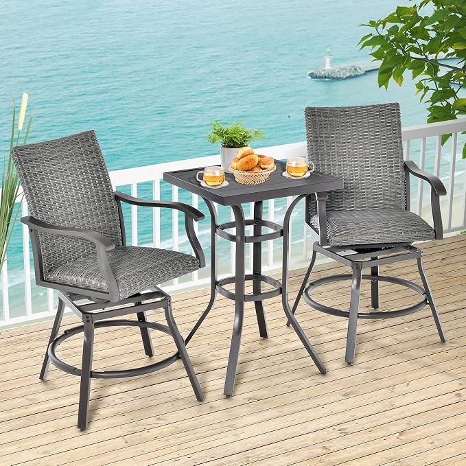 Tangkula 24 Inch Outdoor Bar Table, Patio Bar Height Table with Aluminum Tabletop & Heavy-Duty Metal Legs, Adjustable Footpads, Square Bar Table for Poolside, Backyard, Balcony