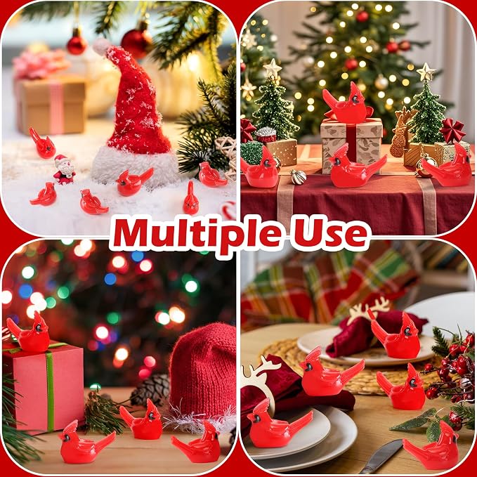 40 Pcs Mini Resin Red Cardinal Birds Christmas Tree Ornaments Bulk Tiny Animals Figurines for DIY Craft Supplies Mini Garden Decor Party Cake Toppers Dollhouses Xmas Gift