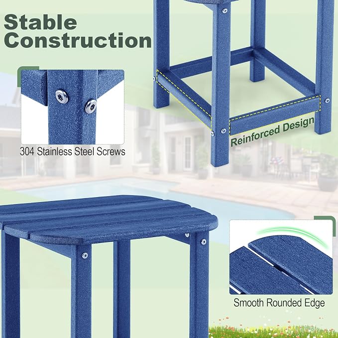 Tangkula Outdoor Side Table, Weather Resistant Adirondack Table, Outdoor Indoor Chairside End Tables, Waterproof HDPE, for Patio Poolside Porch Backyard, Easy Assembly, 19 x 14.5 x 18 Inch (1, Navy)