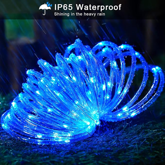 JMEXSUSS 66 ft 200 LED Pool Accessories IP 65 Solar Pool Lights Outdoor | Rope Lights with 8 Modes, Blue Solar Christmas Lights for Above ground and Inground pools Fence Yard Walkway Christmas