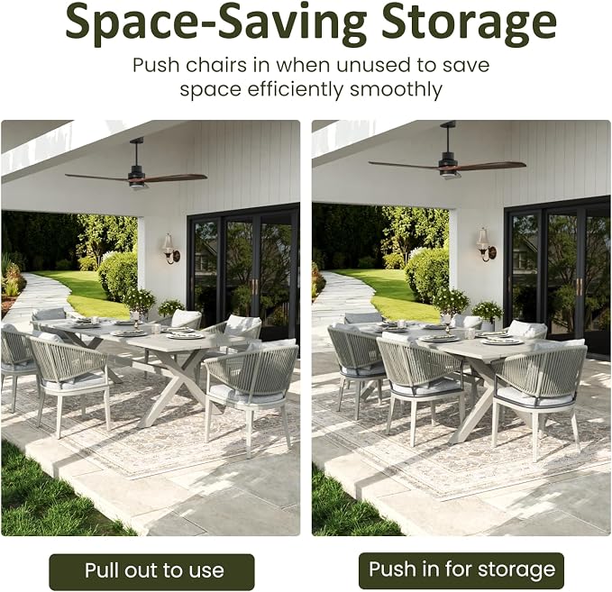 LayinSun 12 Piece Outdoor Dining Table Set, Aluminum Modern Rectangular Dining Table and All-Weather Wicker Chairs Set for Patio Deck Indoor Decor Kitchen