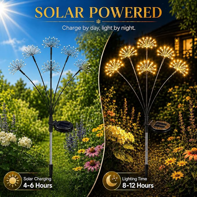 Solar Firework Garden Lights with 8 Modes, IP65 Waterproof Garden Decoration Lights