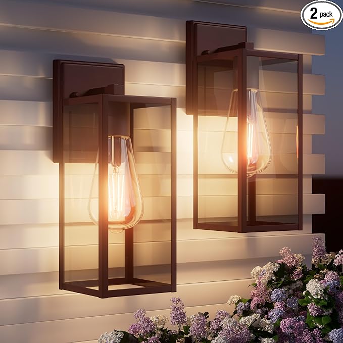 2 Pack 15'' Oil Rubbed Bronze Outdoor Front Porch Lights for Outside, Large Exterior Lighting Fixtures Wall Mount for House, Wall Sconce Lamp, Waterproof Lantern Coach Lights for Garage