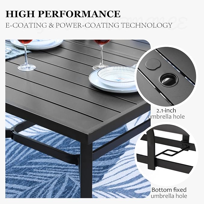 HERA'S HOUSE 9pc Outdoor Patio Dining Set for 8, Textilene Chairs, Brown | 83" Rectangular Metal Table with umbrella hole. Waterproof, rust-resistant, all-weather for backyard, porch