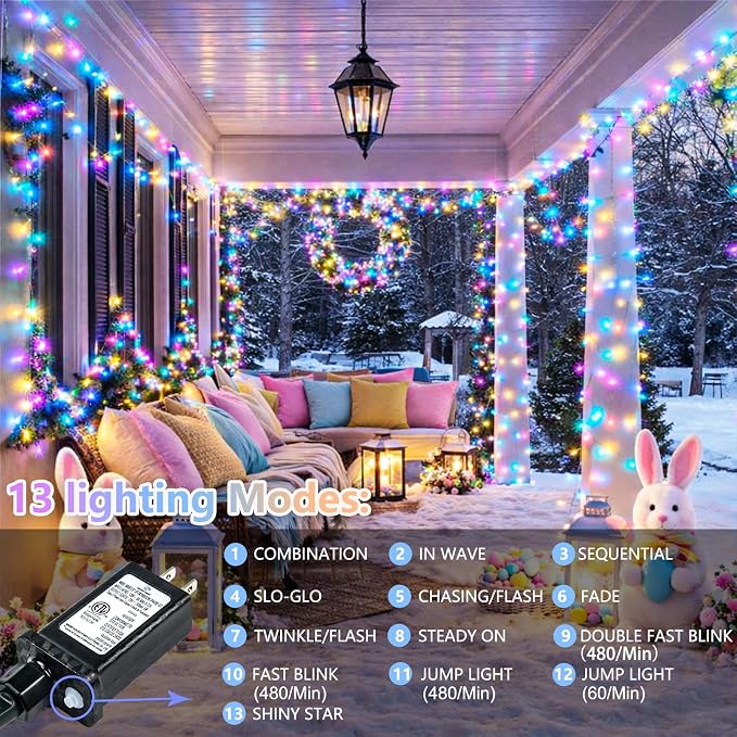 200 LED Connectable String Lights, 66FT Easter Pastel Lights Outdoor Indoor | Multicolor, 13 Modes, Timer, Clear Wire Waterproof Twinkle Fairy Lights Plug in for Bedroom Easter Patio Xmas Tree Decor