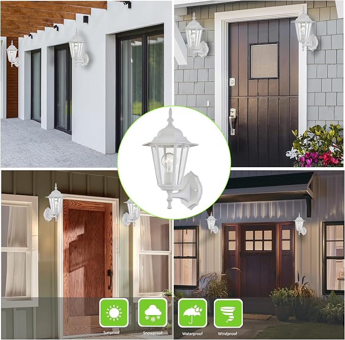WISBEAM White Outdoor Wall Lantern, Outdoor Wall Sconce for House Porch Lighting Fixture, E26 Base 60W Max, Metal Housing Plus Glass, Wet Location Rated, ETL Qualified, Bulbs not Included