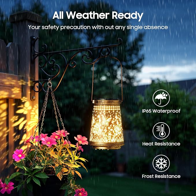 4 Pack Solar Lanterns Outdoor Waterproof, Birthday Gifts for Women Mom | Hollow-Out Metal Butterfly Lantern, 2 Lighting Modes, Outside Hanging Solar Lights for Christmas Decorations, Garden Decor