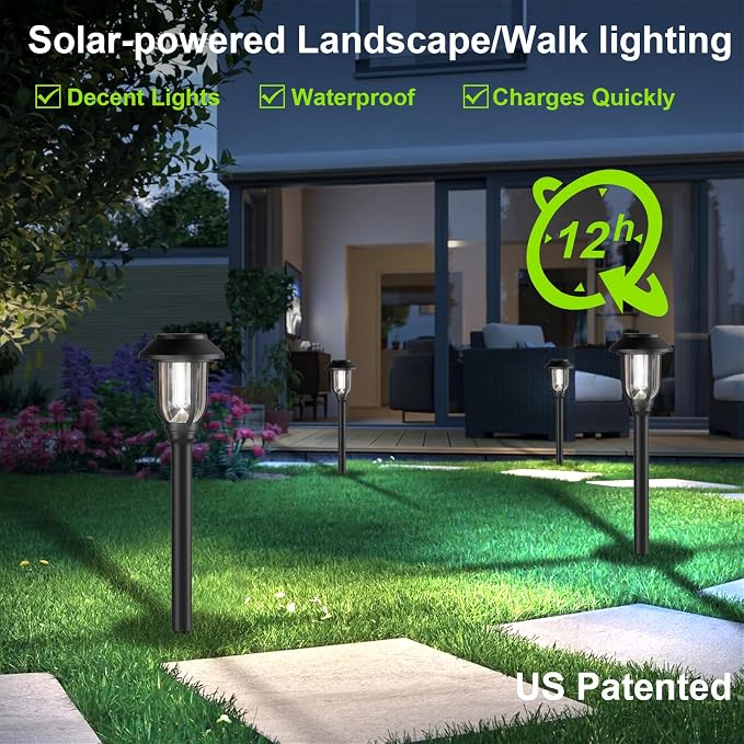 ILANCK 12 Pack Solar Lights Outdoor, 6000K Bright Solar Pathway Lights for Outside, Auto On/Off Waterproof Solar Powered,Landscape Lighting for Walkway, Yard, Path, Driveway, Garden