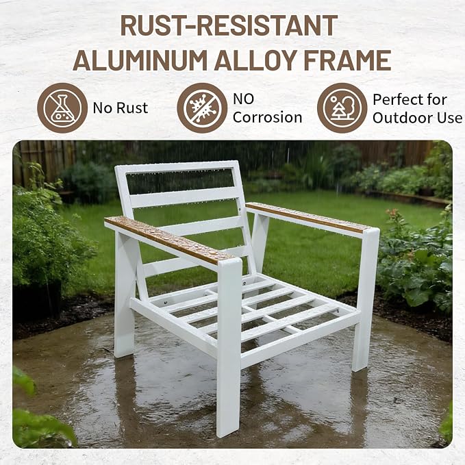 Aluminum Patio Furniture Set, Modern Metal Outdoor Conversation Sectional Sofa with Washable Thick Cushions, Coffee Table and Waterproof Cover (White, 1088-5seat)