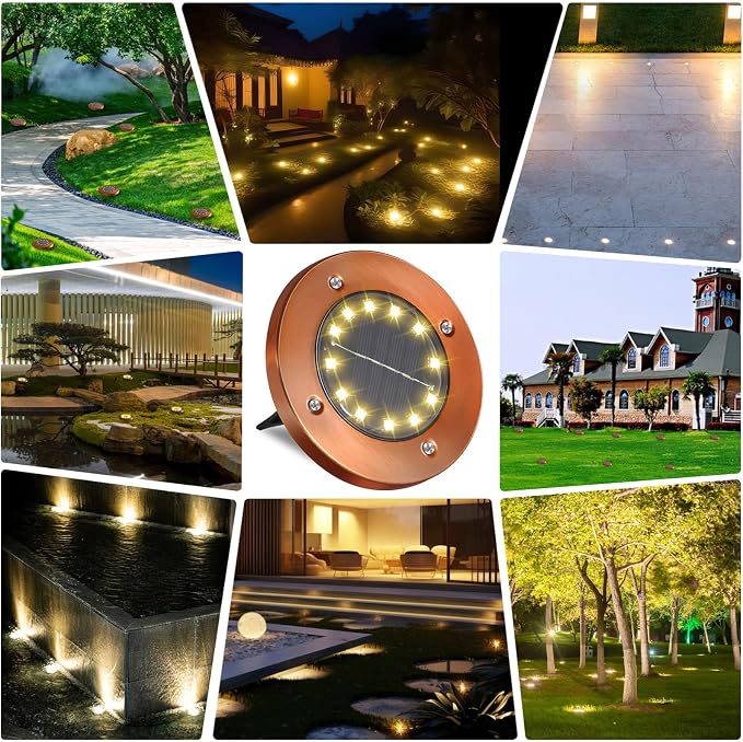 JKIMK Solar Ground Lights Outdoor Waterproof Flat Garden Solar Disk Lights Outdoor Floor Lights 12 LED 4 Pack for Garden Patio Pathway Landscape Driveway Yard Path Decor | Solar Disc Lights 12 Led Driveway Lights Solar Powered 16 Pack for Garden Patio ...