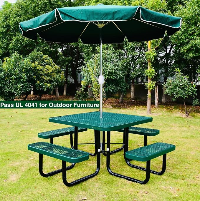 Heavy Duty 46" Steel Square Picnic Table,Expanded, Metal Outdoor Table (Green)