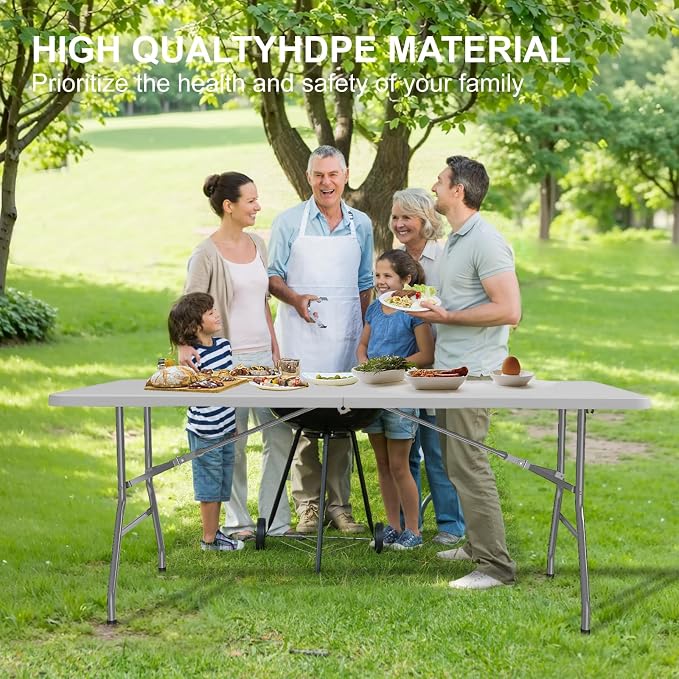 10PK Folding Table, 6FT Portable Plastic Folding Table, Foldable Dining Tables with Carrying Handle for Party, Picnic, Camping, Easy to Fold and Storage, for Indoor or Outdoor Use