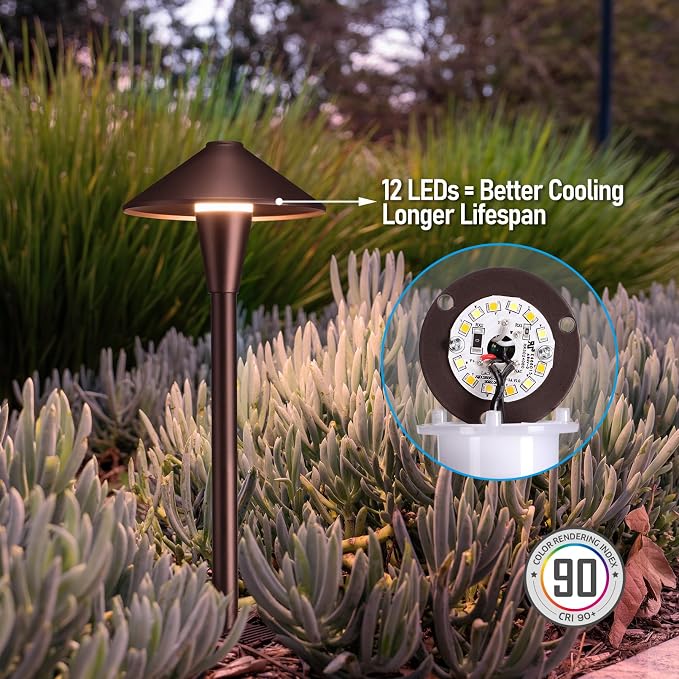 LEONLITE 6-Pack 5CCT Low Voltage LED Pathway Lights, Flat Cone Head | 12-24V AC/DC, IP65, Landscape Path Lights, for Walkway Yard Garden, 1800/2700/3000/4000/5000K, Oil Rubbed Bronze, Aluminum