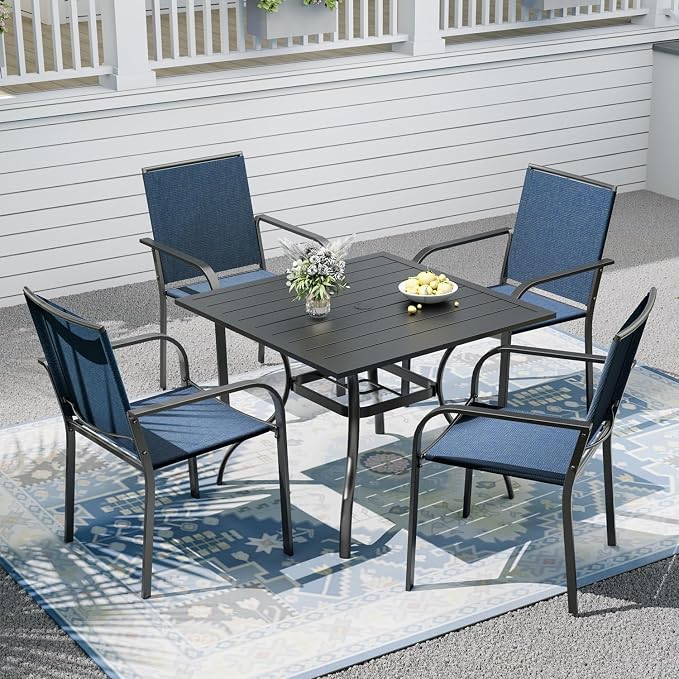 Outdoor Patio Furniture Set,4 Piece Stackable Patio Chairs and 35" Steel Dining Table with 1.6" Umbrella Hole,Suitable for All-Weather