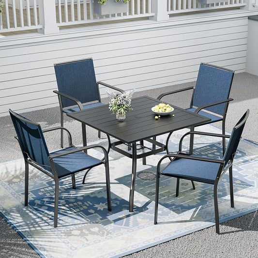 Outdoor Patio Furniture Set,4 Piece Stackable Patio Chairs and 35" Steel Dining Table with 1.6" Umbrella Hole,Suitable for All-Weather