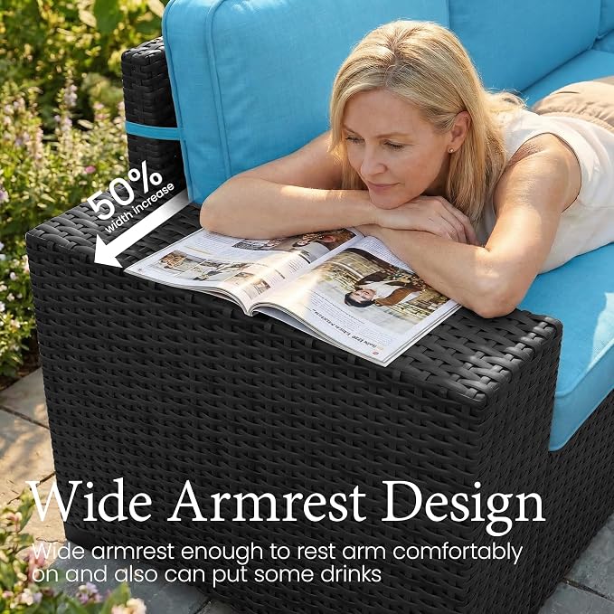 LayinSun 7 Pieces Outdoor Patio Furniture Set with 44" Fire Pit Table Rattan Sectional Sofa Conversation Sets
