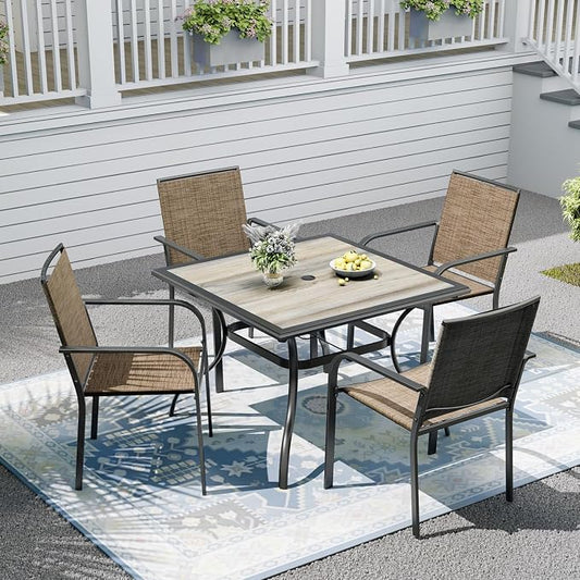 Patio Dining Set for 4, Outdoor 37" Dining Table with Laminated Top and 1.9" Umbrella Hole, 4pcs Stackable Patio Chairs Included, Perfect for Home & Outside