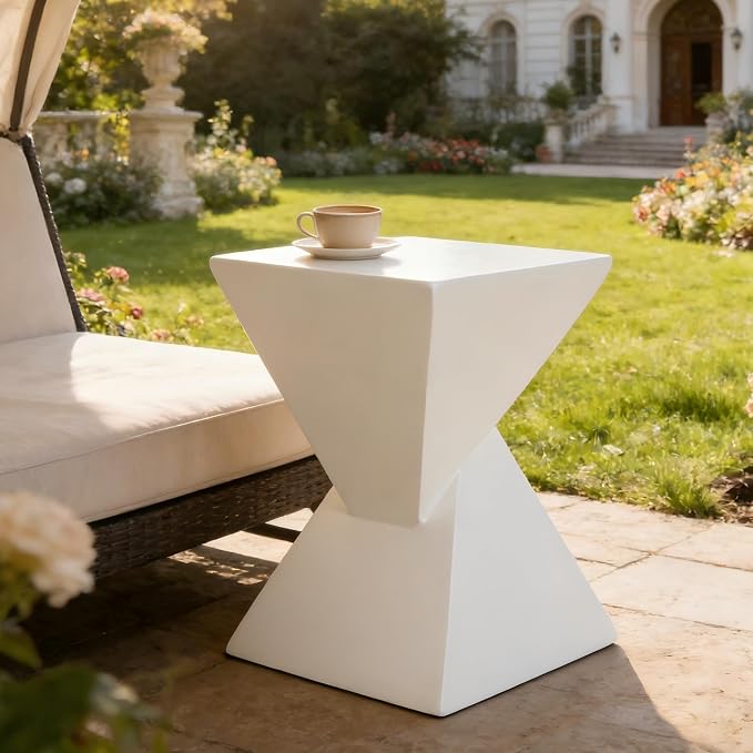 Christopher Knight Home Ginues Lightweight Concrete Square Coffee Table, Indoor and Outdoor Side Table for Living Room, MGO Small Side Table, Two-Tone Design, No Assembly Needed, White