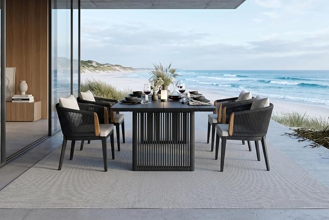 PURPLE LEAF 5 Pieces Outdoor Dining Set for 4, Aluminum Outdoor Patio Table and Chairs Set with Olefin Cushions, All-Weather Patio Dining Set for Garden or Deck, Grey