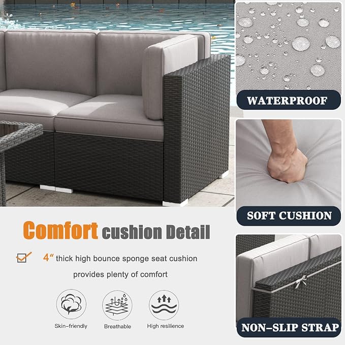 Patio Furniture Set with Fire Pit Table, 8 Pieces Outdoor All-Weather Wicker Conversation Sectional Chair Sofa Set