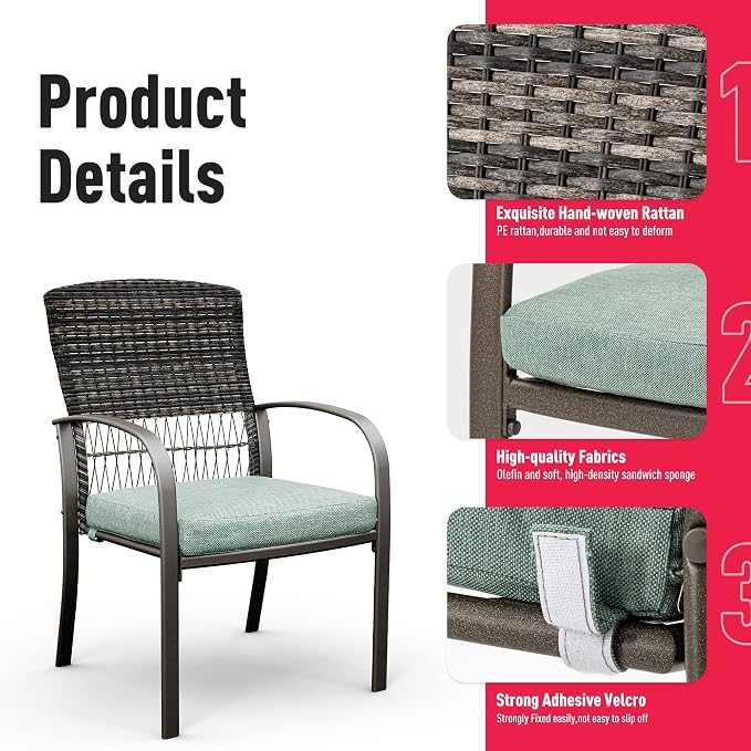 Pamapic 5 Piece Patio Dining Set, Green, Weather Resistant PE Rattan Table and Chairs, Comfortable Cushions, Easy Maintenance