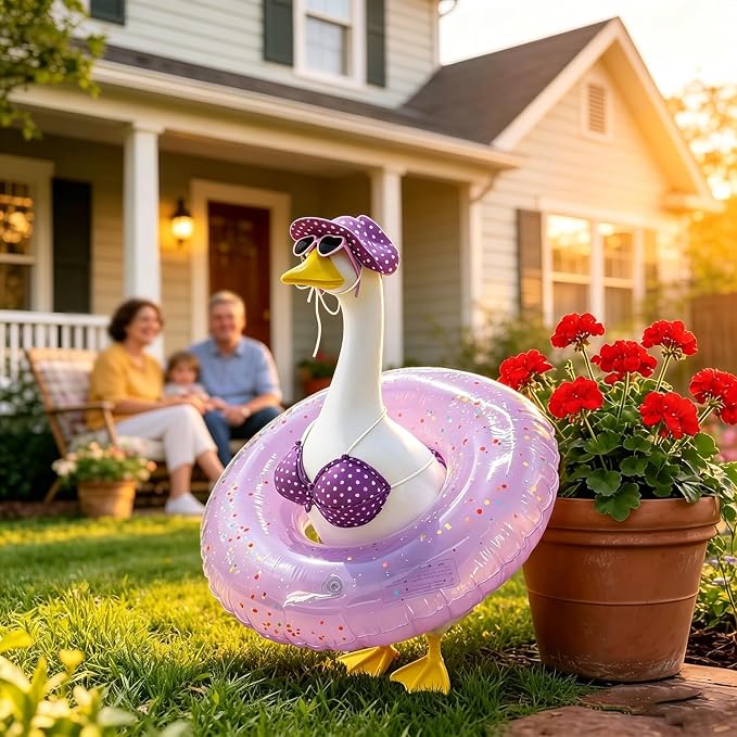 Bikini Porch Goose Outfits,Porch Goose Summer Outfits Swimsuit with Hat Sunglasses & Swim Ring,Fit 23'' Lawn Goose Statue for Summer Outdoor Garden Lawn Yard Decor (Purple)