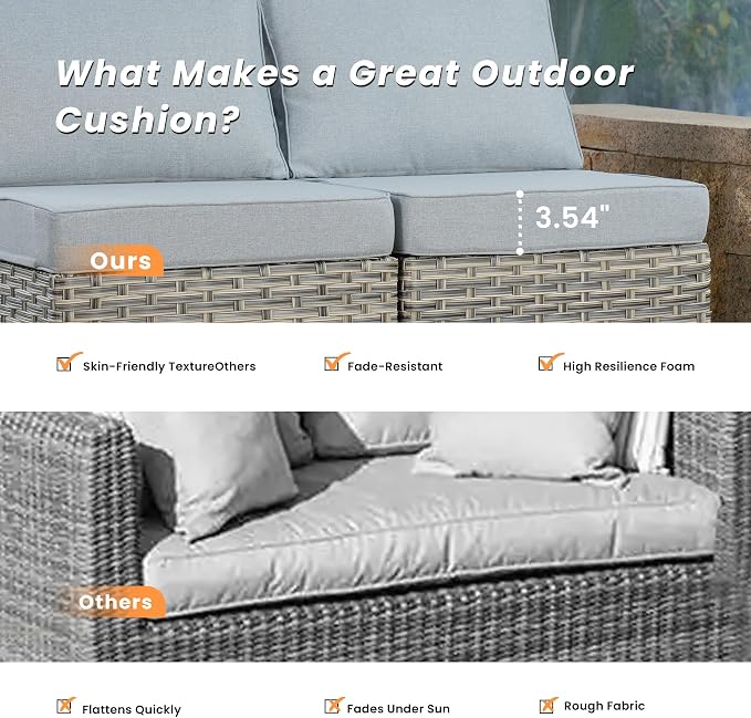Outdoor Patio Furniture Sets,7 PCS Patio Conversation Set Outside Rattan Sectional Sofa with Coffee Table Fit Backyard Porch Garden Poolside Balcony