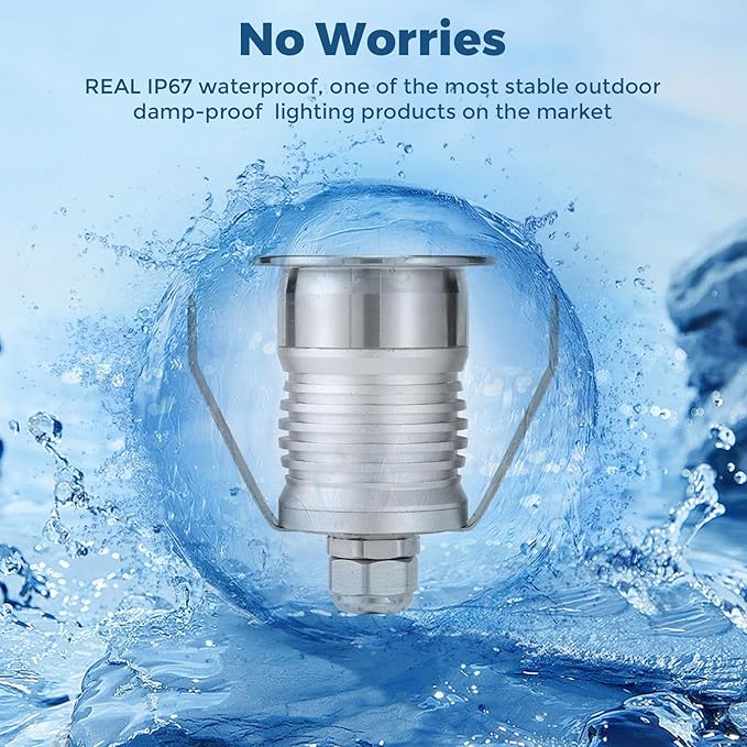 Outdoor Recessed LED Lights, 1 Watt Soffit & Deck Riser Lighting Flush Mount, 12V-24V Low Voltage Landscape In Ground Well Light, IP67 Waterproof, 3000K Warm White, 6 Pack