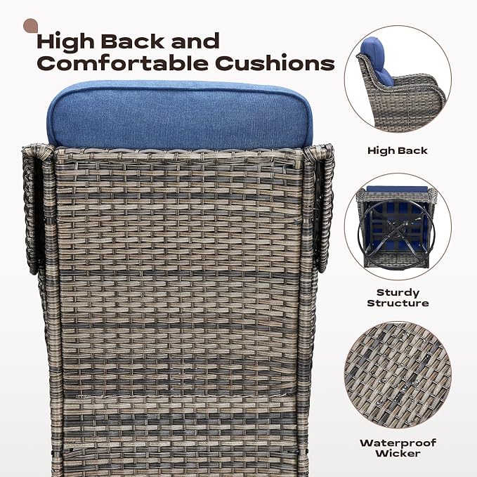 Rilyson Outdoor Patio Furniture Set - Weather Resistant Wicker,High Back,6 inch Cushions,4 Piece Patio Furniture Set with Swivel Rocker Chairs and Ottomans for Deck Porch Yard,Mixed Grey/Blue