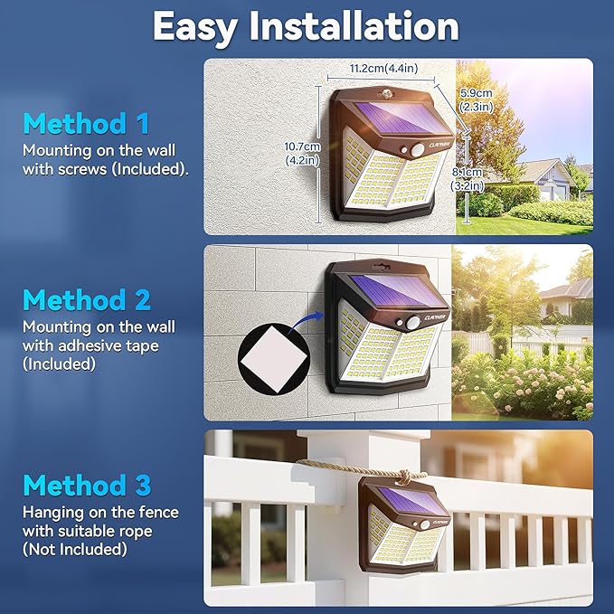 CLAONER Solar Lights Outdoor, [128 LED/10 Packs] Motion Sensor Lights 3 Working Modes for Outdoor with 270° Wide Angle Wireless IP65 Waterproof Security Light for Fence, Patio, Cold White
