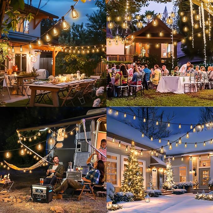 200FT Solar String Lights Outdoor Waterproof with Remote & Timer, LED Shatterproof ST38 Bulbs, USB & Solar Powered Patio Lights for Backyard, Porch, Garden, Wedding, Christmas Decor