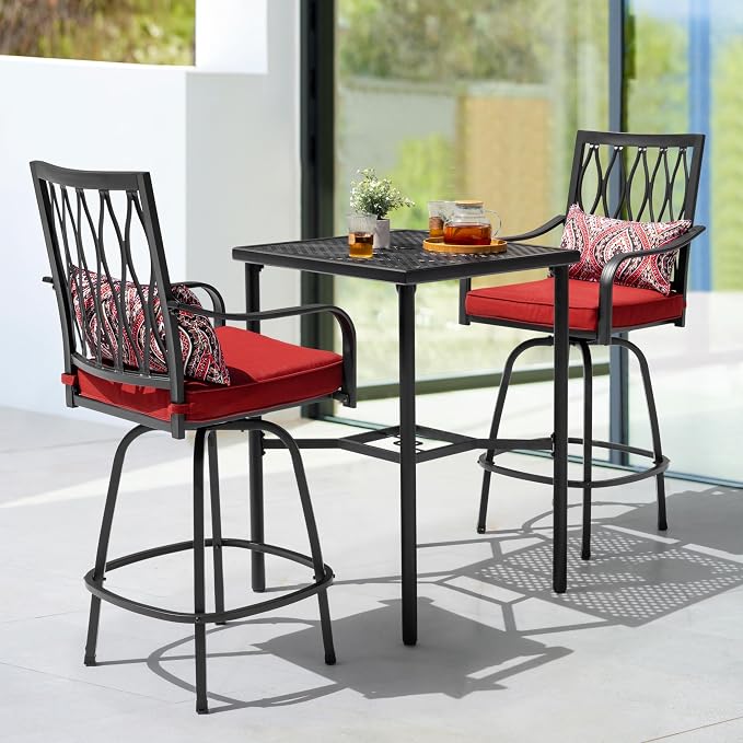 NUU GARDEN 28" Square Outdoor Bar Table with Umbrella Hole, Metal Patio Bistro Table for Garden, Lawn, Poolside – Black with Gold Speckles