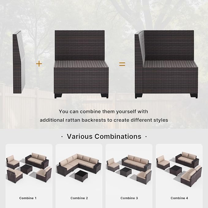 Gotland 10 Pieces Patio Furniture Set with 2 Swivel Rocking Chairs 1 Fire Pit Table, Patio Furniture in 4 Combinations with 1 Coffee Table Wide Armrests 29.5'' High Backrest,for Deck Garden Pool Khaki
