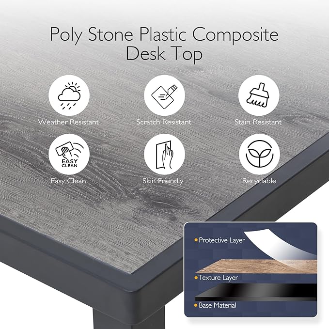 Aluminum Outdoor Anti-Corrosion Wood-Plastic Dining Table -All-Weather Exposed Square Table Waterproof and Rust-Proof Courtyard-Style Coffee Table Garden/Balcony/Poolside, Black 1 pcs