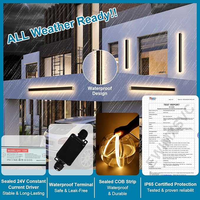 39inch Modern Outdoor Wall Light, 3000K Acrylic Exterior Lighting Fixtures Wall Mount, IP65 Waterproof Front Door Lights Black Outdoor Wall Sconce, LED Long Outside Lights for House Patio