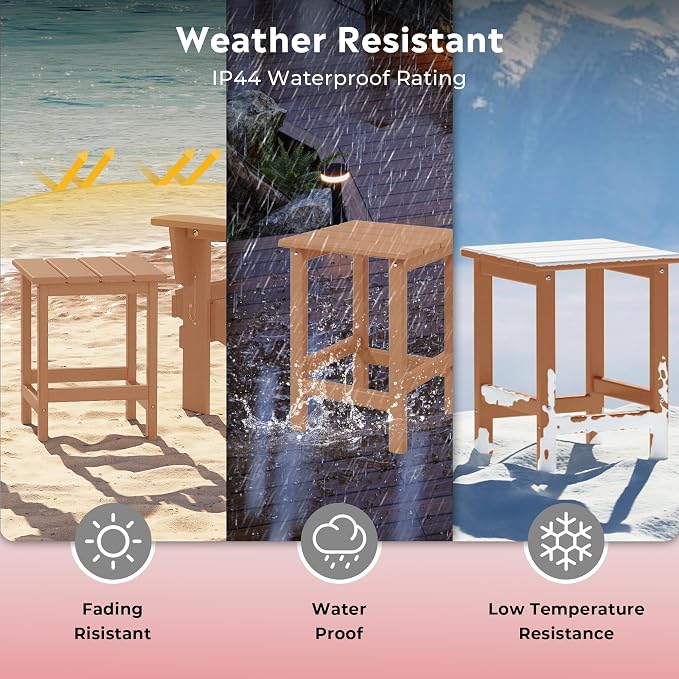 Costaelm Square Outdoor Side Tables, Adirondack Patio Tables for Outside, HDPE Patio End Table Weather Resistant, Balcony Table for Pool, Seaside, Backyard, Porch, Indoor Companion, Teak