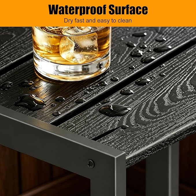 Outdoor Side Table with Storage,Weather-Resistant Square Patio End Tables,2-Tier Small Outdoor Accent Table for Backyard,Pool,Deck,Garden,Waterproof,Easy-to-Clean & Assembly,Black