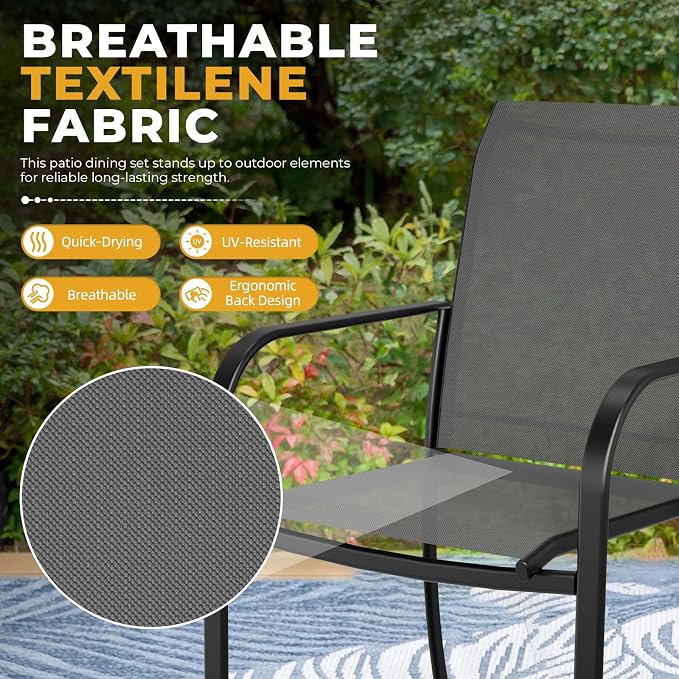 5-Piece Patio Dining Set with Umbrella,4 Person Outdoor Table and Chairs Set, 4 Metal Dining Chairs and Round Outdoor Table with 1.57" Umbrella Hole,Grey