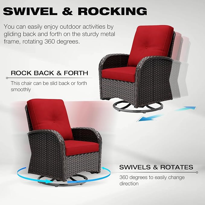 Joyside Wicker Patio Furniture Set, 9 Piece Outdoor Furniture Set with Thickened Cushions, High Back, Deep Seating, Wide Armrest, Outdoor Swivel Rocker Chairs for Porch, Deck