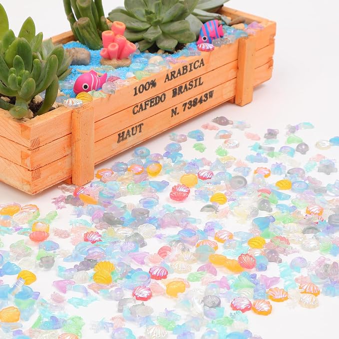 300PCS Luminous Ocean Mini Resin Sea Animals for DIY Crafts Dollhouse Miniatures Mini Animals Plastic Sea Creature Marine Life Bulk for Fairy Garden Micro Landscaping Aquarium Fish Tank Decoration