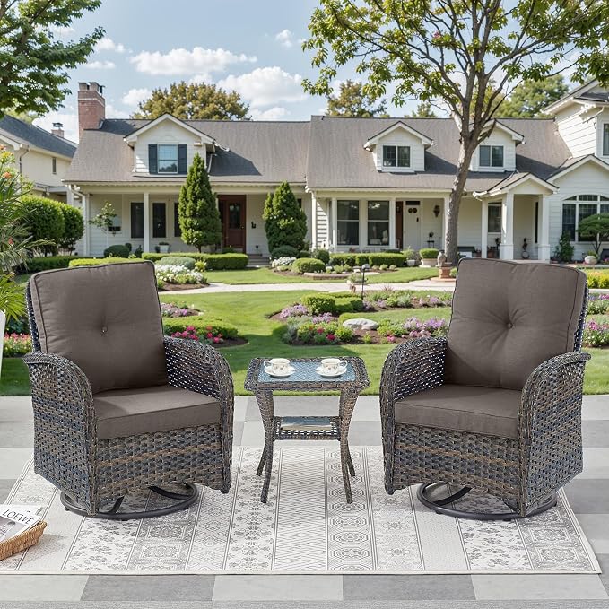3 Pieces Patio Bistro Set Outdoor Swivel Rocker Patio Chairs with Side Table Patio Furniture for Deck Porch Garden Balcony Poolside