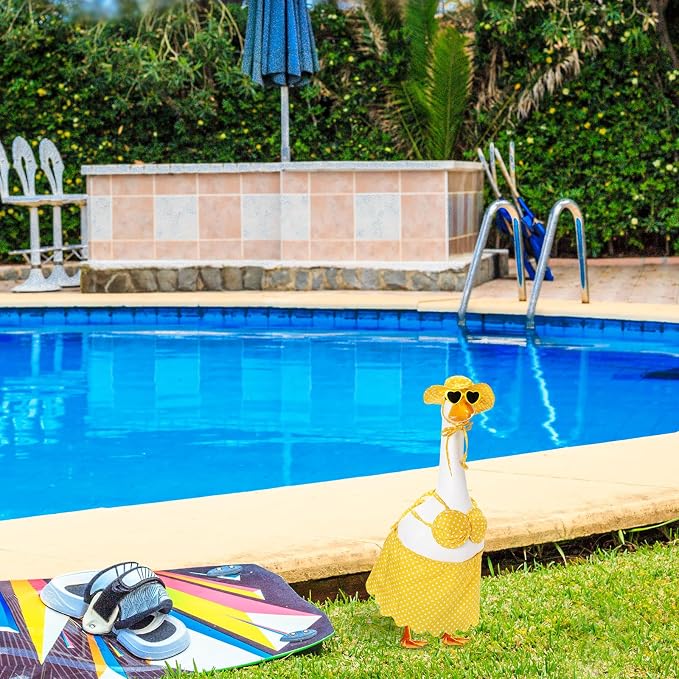 FuWeave Summer Porch Goose Outfit for 17" Summer Bikini Lawn Goose Costume Clothes for Outdoor Patio Yard Lawn Art Decoration Yellow