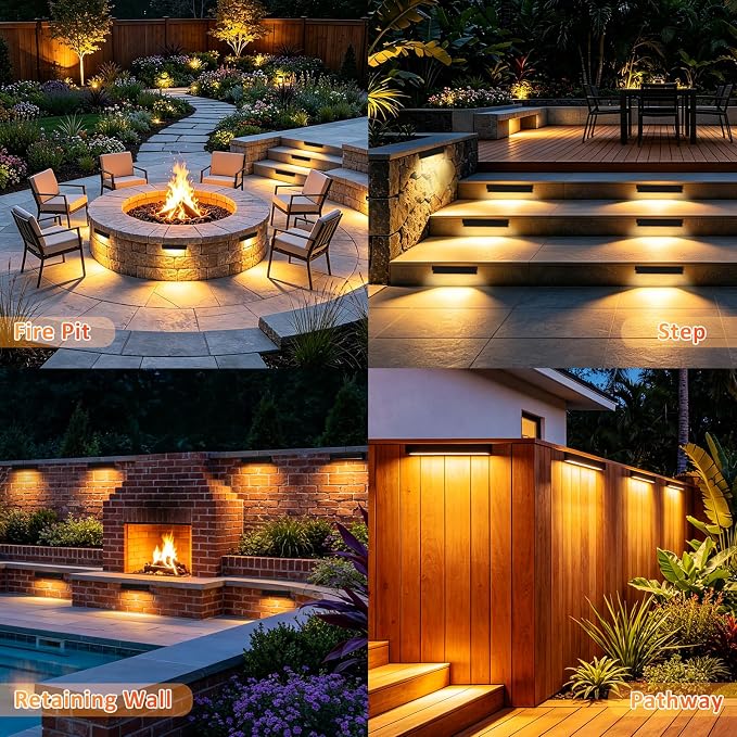 4 Pack 7 Inch Retaining Wall Lights, 5W 500LM, 2700K Soft White | 12V AC/DC Low Voltage LED Hardscape Lighting, IP65 Waterproof Landscape Light, Outdoor Step Light for Patio Walls Stairs, ETL