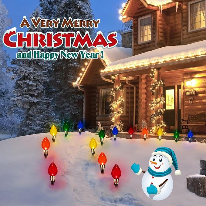 C9 Christmas Pathway Lights Outdoor, 17.4Ft 10 LED C9 Pathway Lights | Connectable C9 Walkway Lights, Waterproof Christmas Lights Outdoor for Walkway Yard Lawn Ground Sidewalk Driveway Decorations