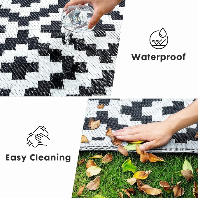 Aug-guan Outdoor Rug 5’x8‘ ft,Polypropylene Reversible Area Rug Carpet for Patio, Backyard & Deck – Waterproof, Fade-Resistant & Portable Foldable Mat with Storage Bag for Camping, RV, Picnic & Beach