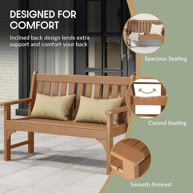 WestinTrends Malibu 3-Piece HDPE Outdoor Patio Furniture Couch and Coffee Table Set, Teak