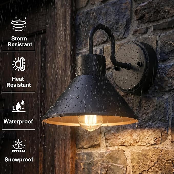 Lamomo 2-Pack Gooseneck Outdoor Barn Light, Black Wall Sconces Waterproof | 8" Vintage Farmhouse Exterior Lighting Fixture, Outside Rustproof Porch Light Outdoor for House Garage Entryway Patio Shed