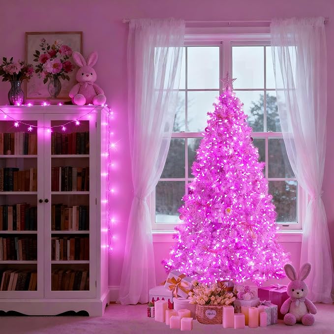 JMEXSUSS 8 Modes 163ft 500 LED Pink Christmas Lights with Remote | Waterproof Pink Room Lights Outdoor Plug in, Clear Wire String Light for Tree Outside Yard Wedding