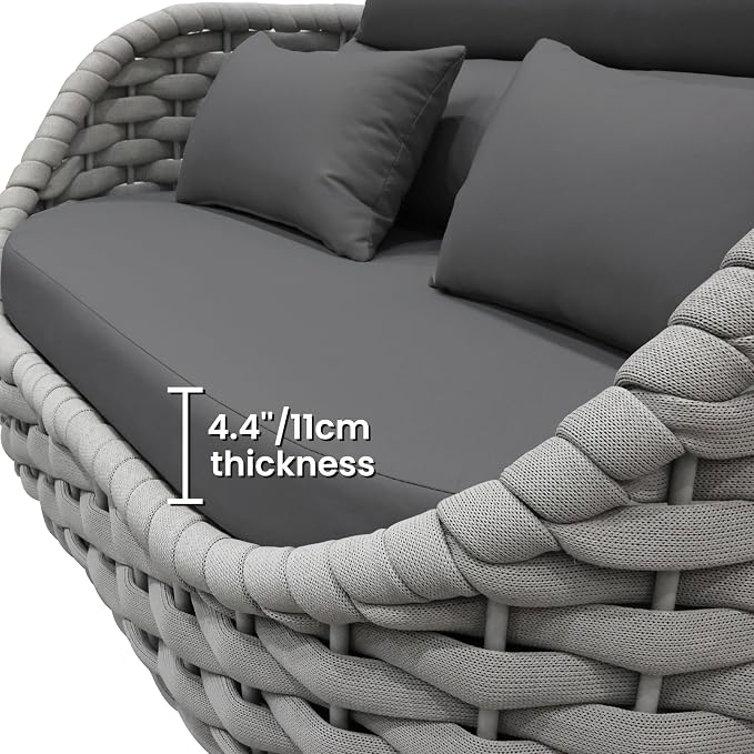 4-Piece Aluminum Wicker Patio Furniture Set, All Weather Rattan Conversation Sofa with Waterproof Cushion & Round Coffee Table, Indoor Balcony Backyard Sectional Couch, Dark Grey